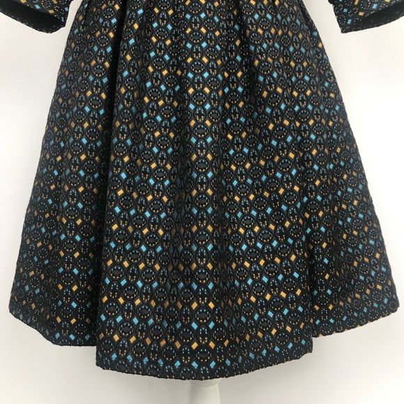 Love & Girl Blue & Gold Geometric Jacquard Dress L - Picture 7 of 14